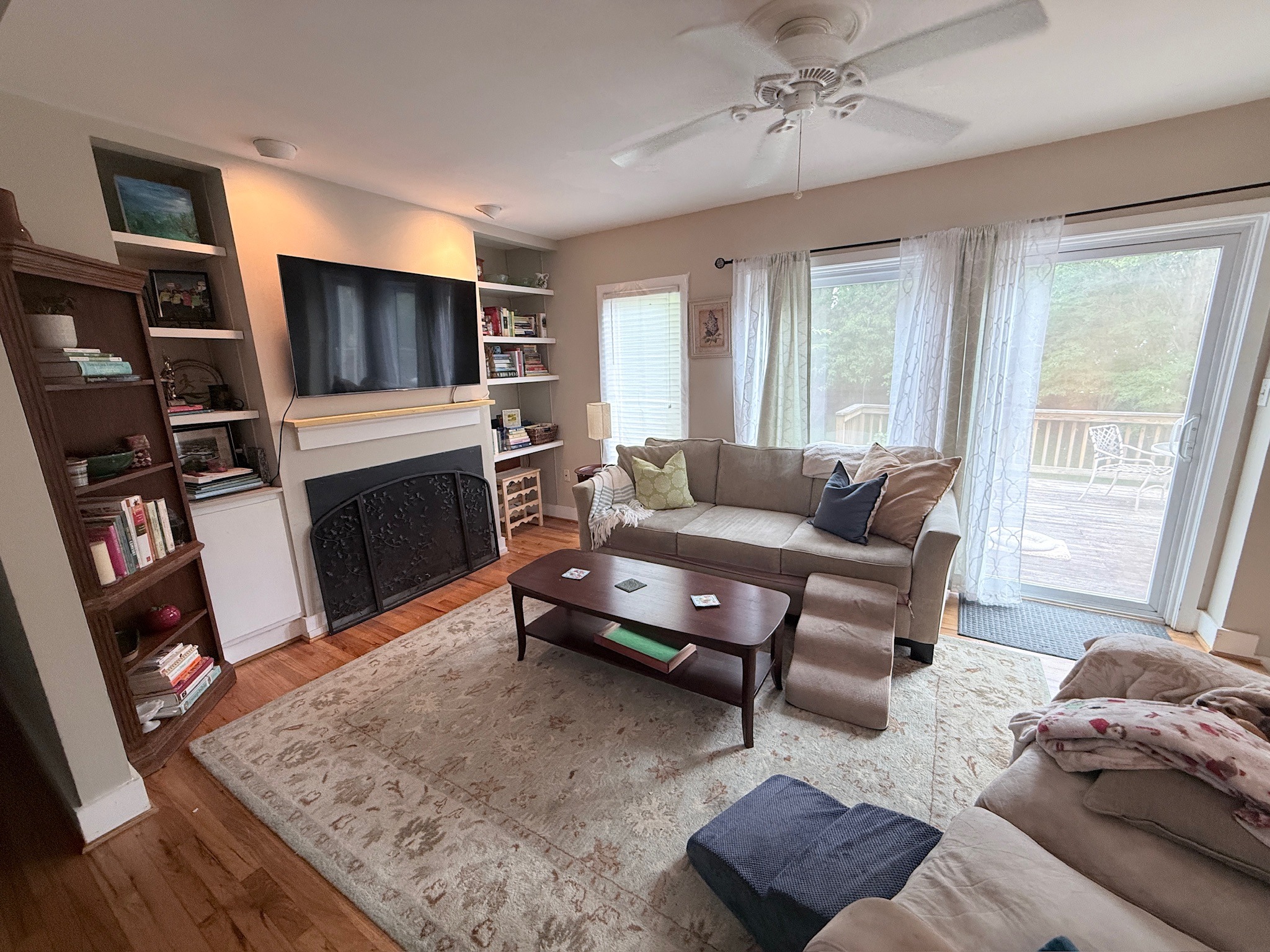 Bright organized living room after