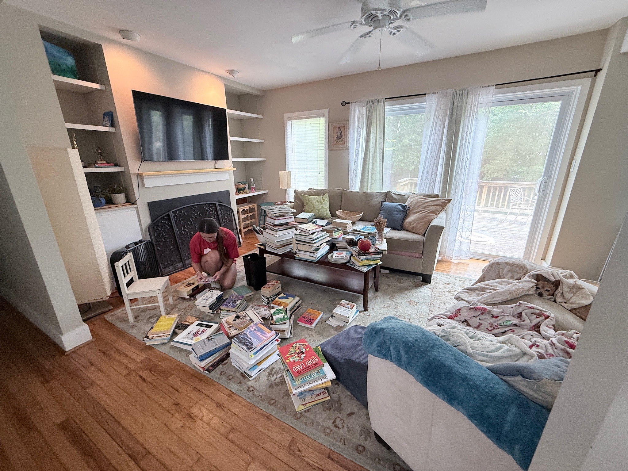 Living room during decluttering and organizing