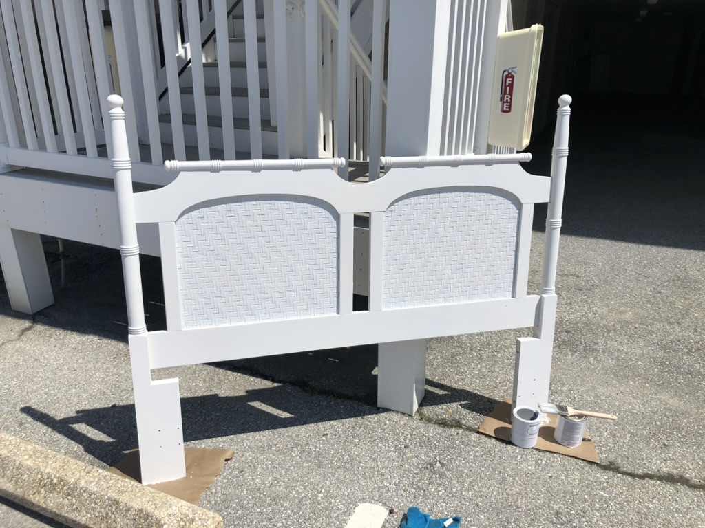 Painted white coastal headboard