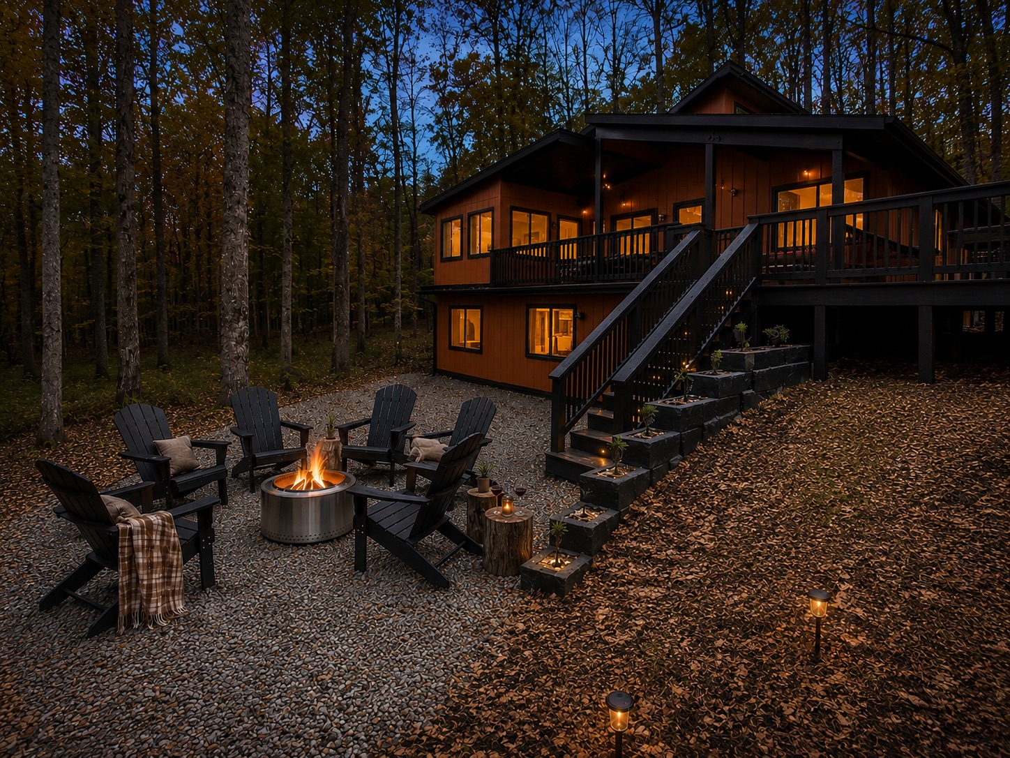 Right Mountain Attitude cabin and outdoor fire pit in Berkeley Springs