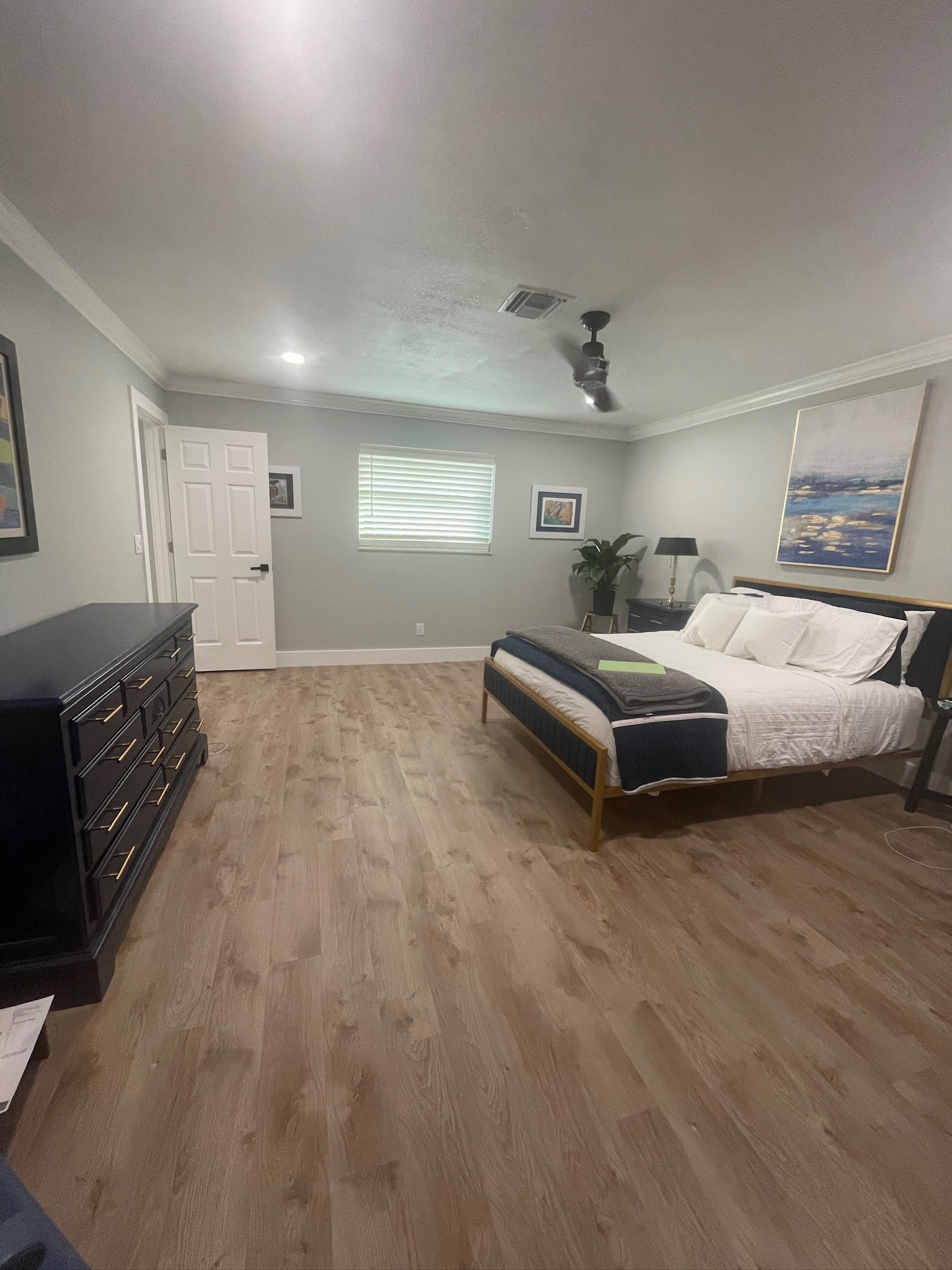 Vero Beach primary bedroom styling after renovation